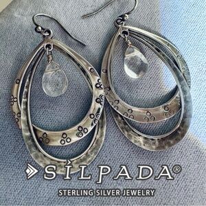 Silpada Sterling Silver Teardrop Statement Drop Earrings Crystal Dangle Designer